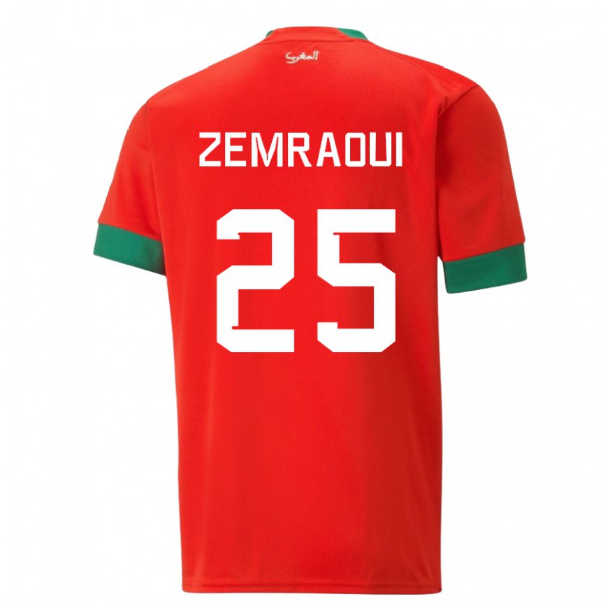 Kandiny Kinder Marokkanische Oussama Zemraoui #25 Rot Heimtrikot Trikot 22-24 T-shirt