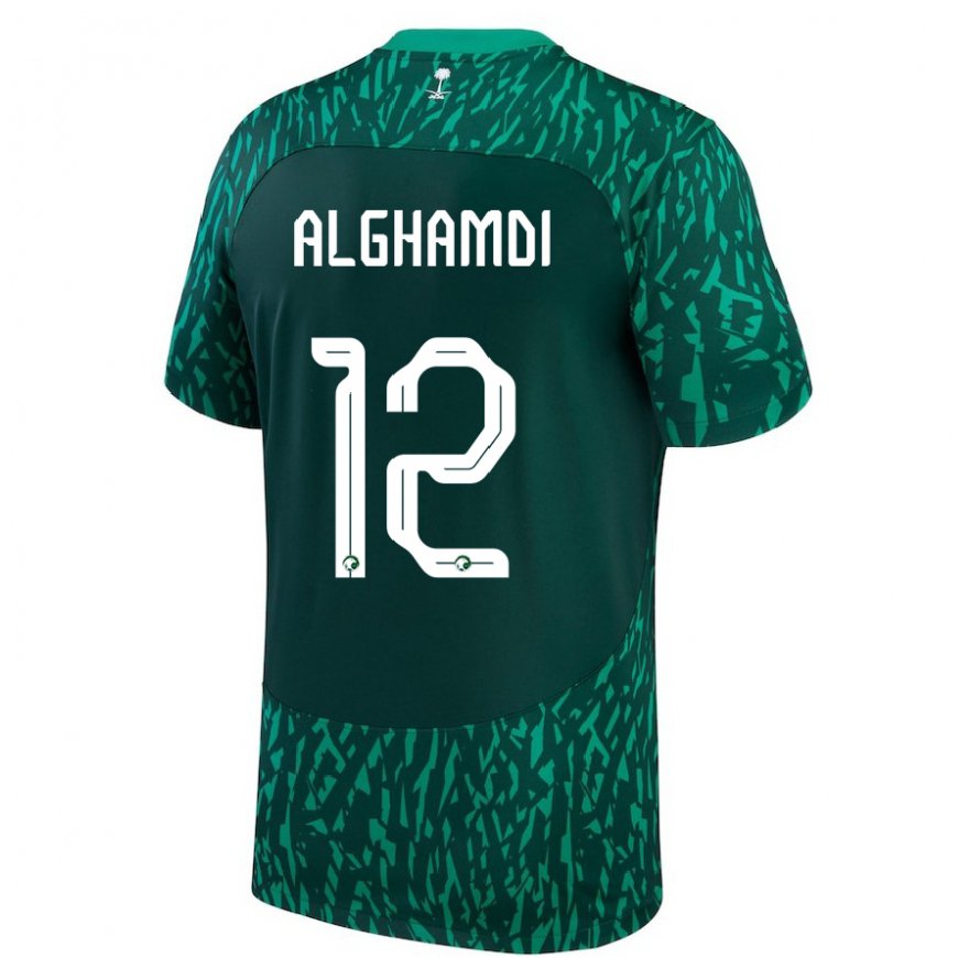 Kandiny Kinder Saudi-arabische Faisal Alghamdi #12 Dunkelgrün Auswärtstrikot Trikot 22-24 T-shirt