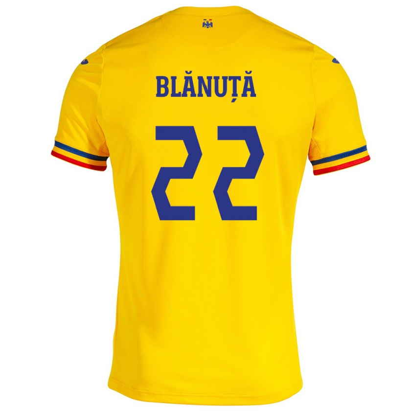 Kandiny Kinder Rumänische Vladislav Blănuță #22 Gelb Heimtrikot Trikot 24-26 T-Shirt