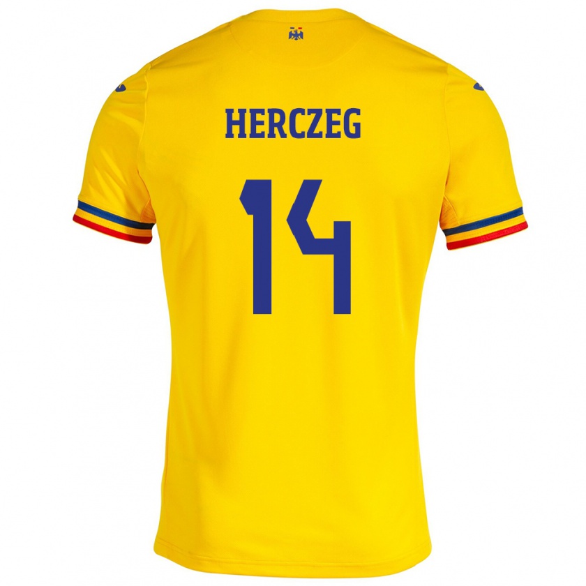 Kandiny Kinder Rumänische Andrea Herczeg #14 Gelb Heimtrikot Trikot 24-26 T-Shirt