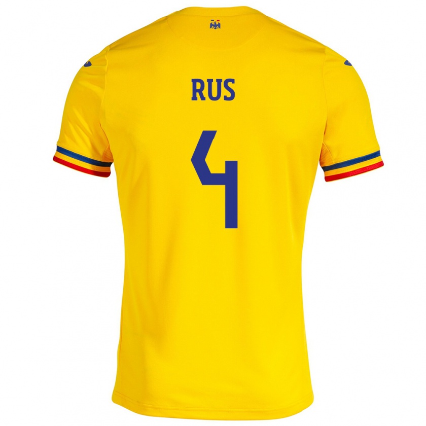 Kandiny Herren Rumänische Adrian Rus #4 Gelb Heimtrikot Trikot 24-26 T-Shirt