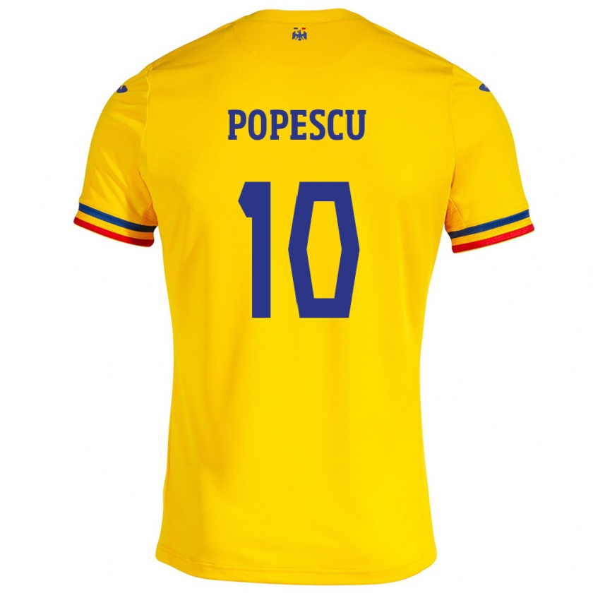 Kandiny Herren Rumänische Octavian Popescu #10 Gelb Heimtrikot Trikot 24-26 T-Shirt