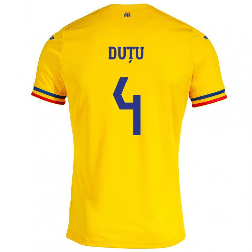 Kandiny Herren Rumänische Ștefan Duțu #4 Gelb Heimtrikot Trikot 24-26 T-Shirt