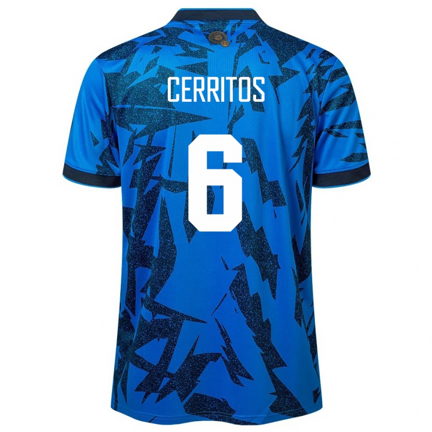 Kandiny Herren El Salvador Mauricio Cerritos #6 Blau Heimtrikot Trikot 24-26 T-Shirt