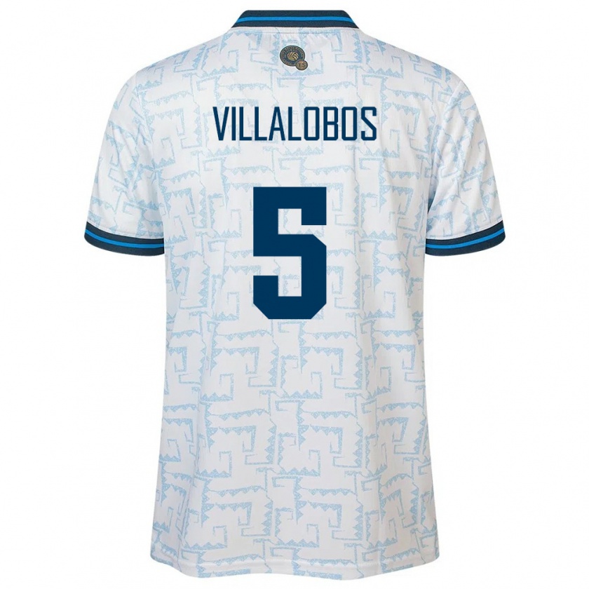 Kandiny Herren El Salvador Kristian Villalobos #5 Weiß Auswärtstrikot Trikot 24-26 T-Shirt