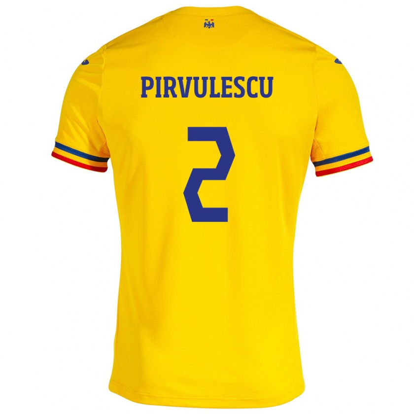 Kandiny Damen Rumänische Sergiu Pîrvulescu #2 Gelb Heimtrikot Trikot 24-26 T-Shirt