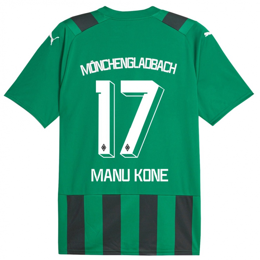 Kandiny Kinder Manu Koné #17 Schwarz Grün Auswärtstrikot Trikot 2023/24 T-Shirt