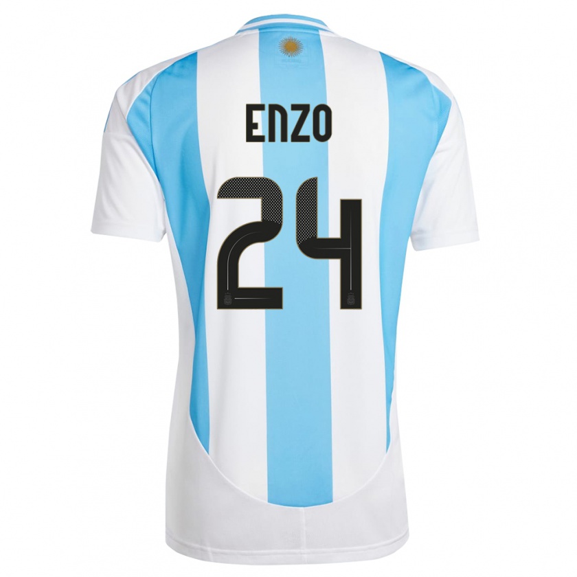 Kandiny Kinder Argentinien Enzo Fernandez #24 Weiß Blau Heimtrikot Trikot 24-26 T-Shirt