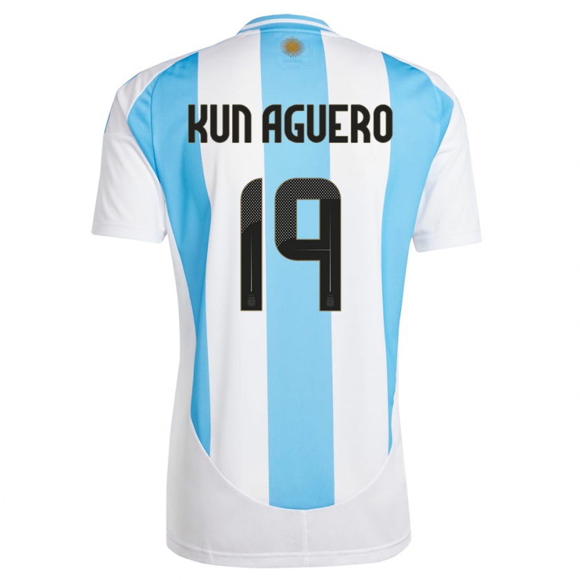 Kandiny Kinder Argentinien Sergio Aguero #19 Weiß Blau Heimtrikot Trikot 24-26 T-Shirt