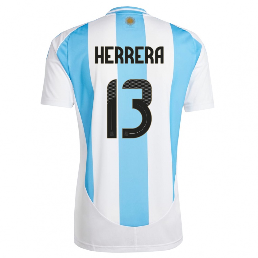 Kandiny Kinder Argentinien Marcelo Herrera #13 Weiß Blau Heimtrikot Trikot 24-26 T-Shirt