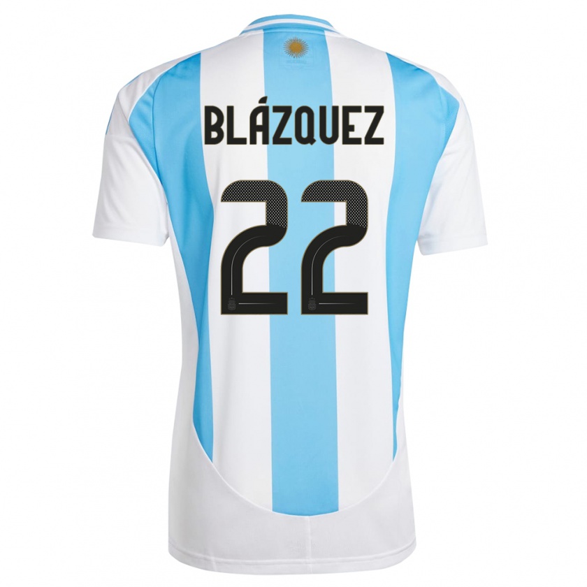 Kandiny Kinder Argentinien Joaquin Blazquez #22 Weiß Blau Heimtrikot Trikot 24-26 T-Shirt