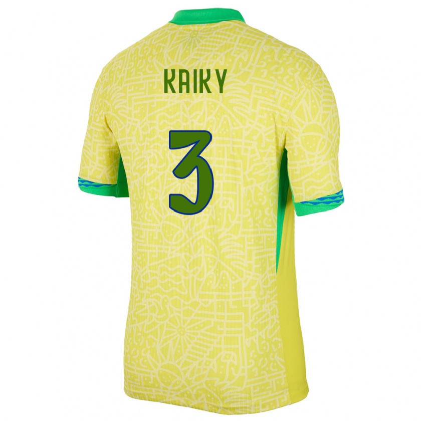 Kandiny Kinder Brasilien Kaiky #3 Gelb Heimtrikot Trikot 24-26 T-Shirt