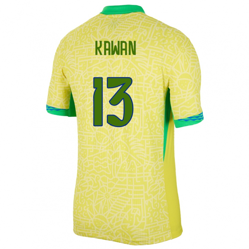 Kandiny Kinder Brasilien Lucas Kawan #13 Gelb Heimtrikot Trikot 24-26 T-Shirt