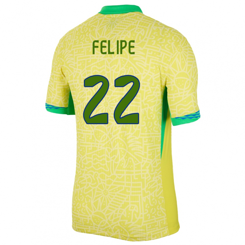 Kandiny Kinder Brasilien Cayo Felipe #22 Gelb Heimtrikot Trikot 24-26 T-Shirt