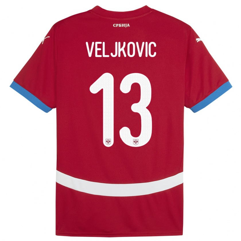 Kandiny Kinder Serbien Milos Veljkovic #13 Rot Heimtrikot Trikot 24-26 T-Shirt