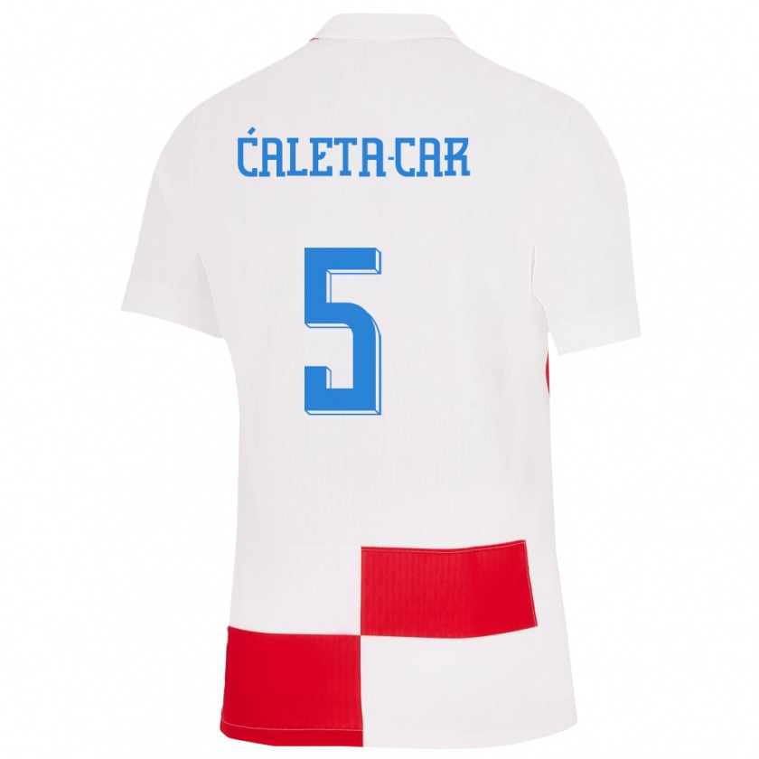 Kandiny Kinder Kroatien Duje Caleta Car #5 Weiß Rot Heimtrikot Trikot 24-26 T-Shirt