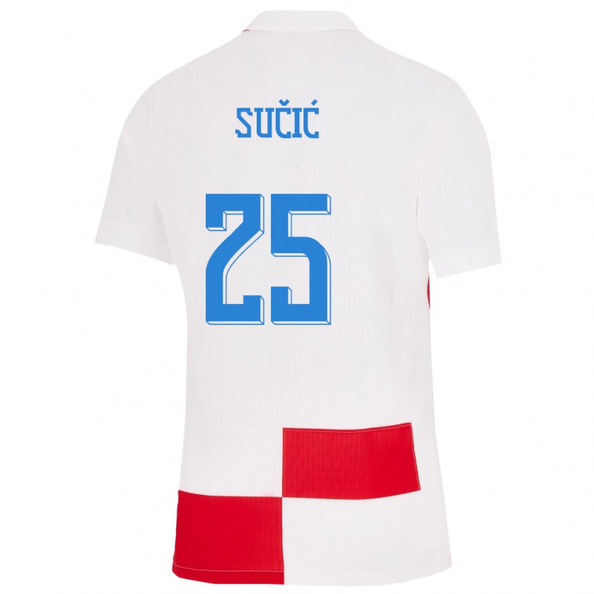 Kandiny Kinder Kroatien Luka Sucic #25 Weiß Rot Heimtrikot Trikot 24-26 T-Shirt