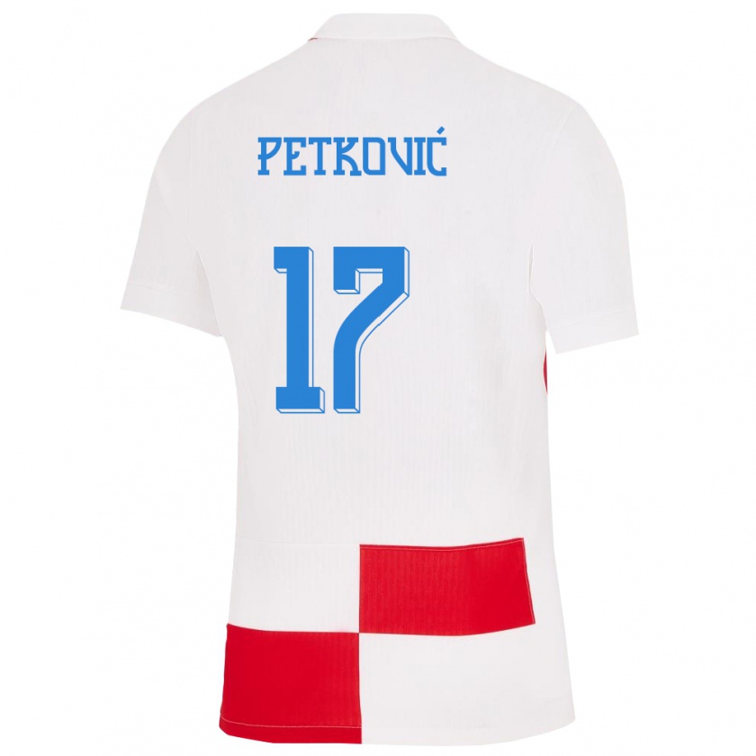 Kandiny Kinder Kroatien Bruno Petkovic #17 Weiß Rot Heimtrikot Trikot 24-26 T-Shirt