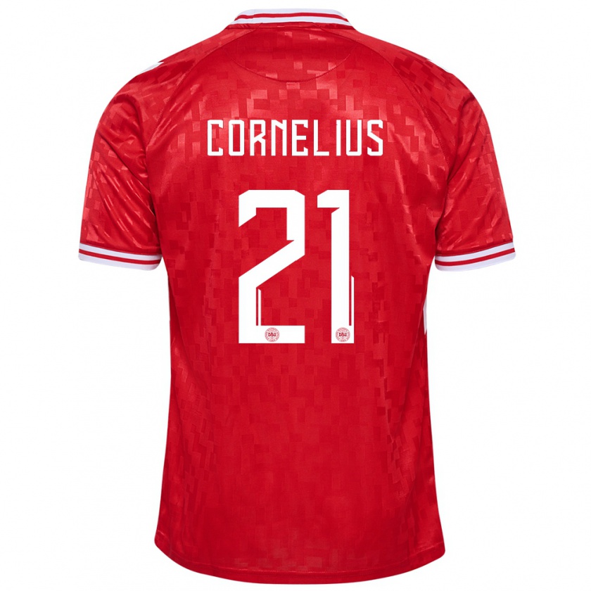 Kandiny Kinder Dänemark Andreas Cornelius #21 Rot Heimtrikot Trikot 24-26 T-Shirt