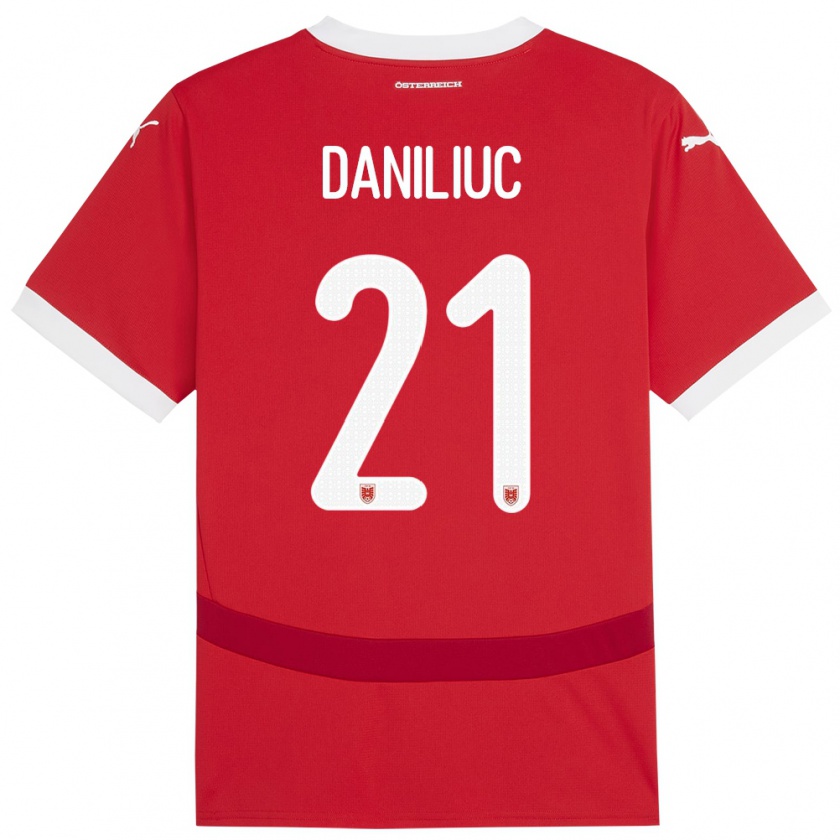 Kandiny Kinder Österreich Flavius Daniliuc #21 Rot Heimtrikot Trikot 24-26 T-Shirt