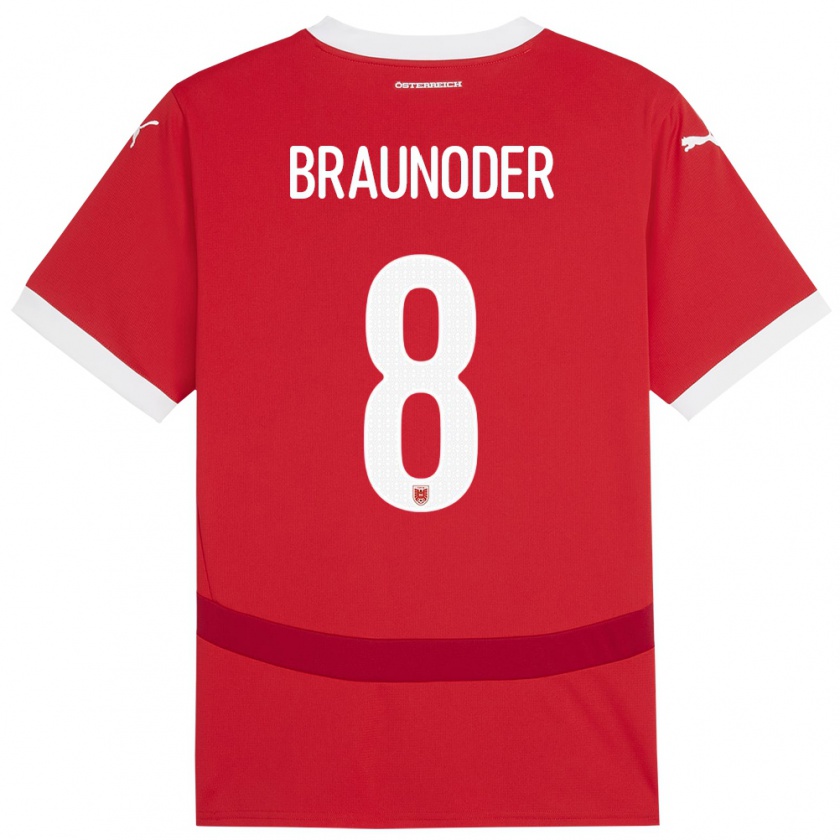 Kandiny Kinder Österreich Matthias Braunöder #8 Rot Heimtrikot Trikot 24-26 T-Shirt