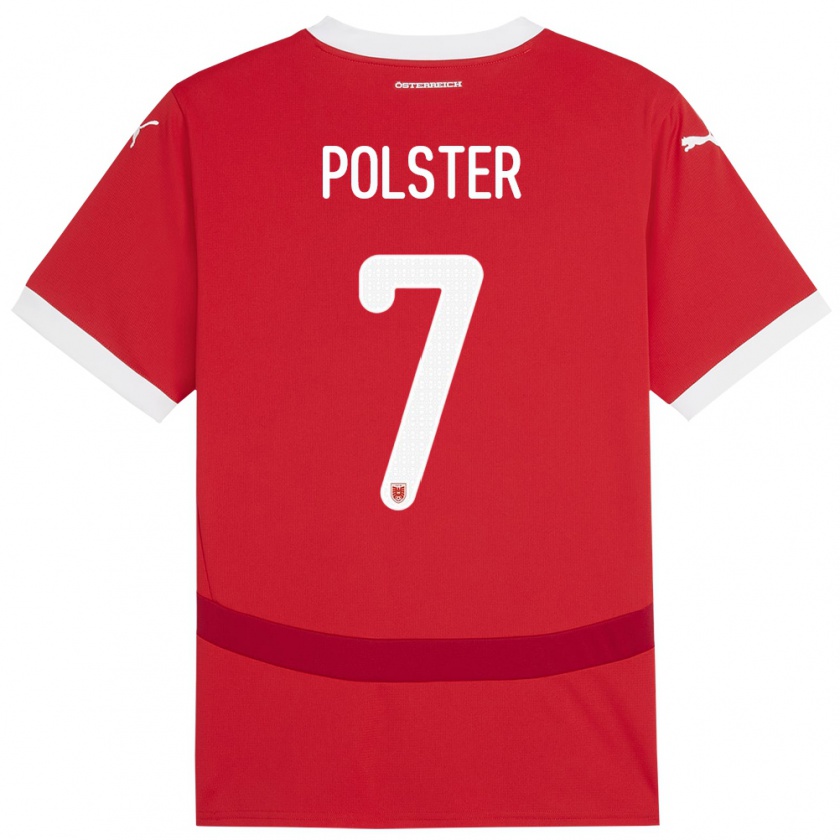 Kandiny Kinder Österreich Manuel Polster #7 Rot Heimtrikot Trikot 24-26 T-Shirt