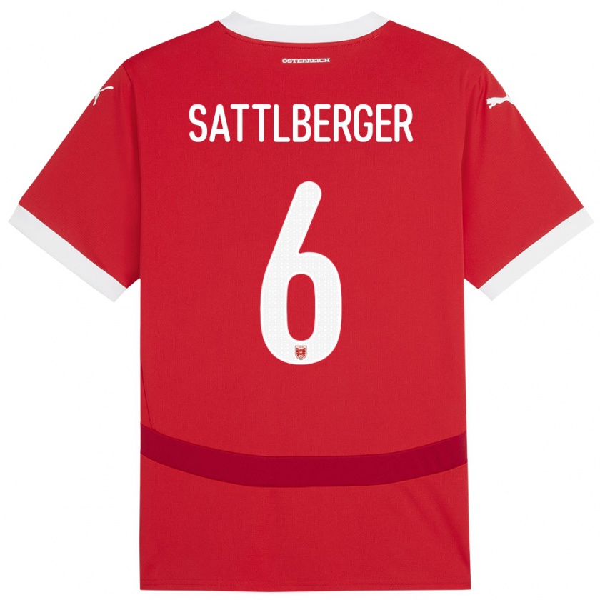 Kandiny Kinder Österreich Nikolas Sattlberger #6 Rot Heimtrikot Trikot 24-26 T-Shirt