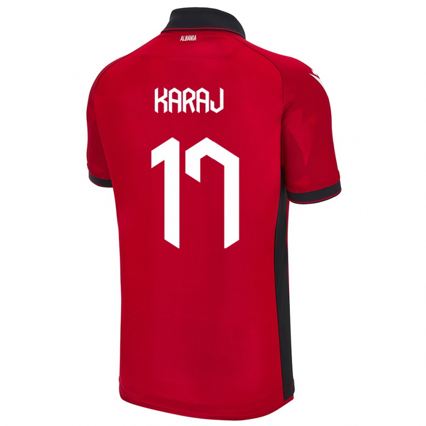 Kandiny Kinder Albanien Eraldo Karaj #17 Rot Heimtrikot Trikot 24-26 T-Shirt