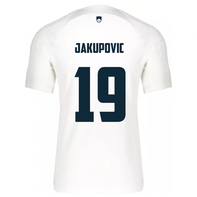 Kandiny Kinder Slowenien Aldin Jakupovic #19 Weiß Heimtrikot Trikot 24-26 T-Shirt