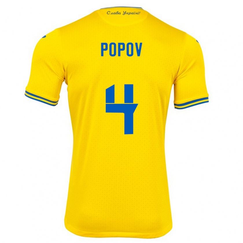 Kandiny Kinder Ukraine Denys Popov #4 Gelb Heimtrikot Trikot 24-26 T-Shirt