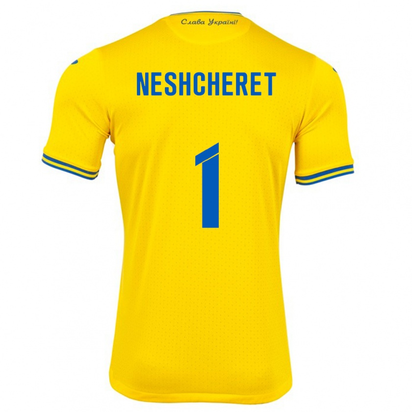 Kandiny Kinder Ukraine Ruslan Neshcheret #1 Gelb Heimtrikot Trikot 24-26 T-Shirt