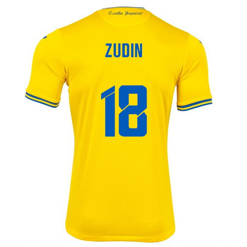 Kandiny Kinder Ukraine Dmytro Zudin #18 Gelb Heimtrikot Trikot 24-26 T-Shirt