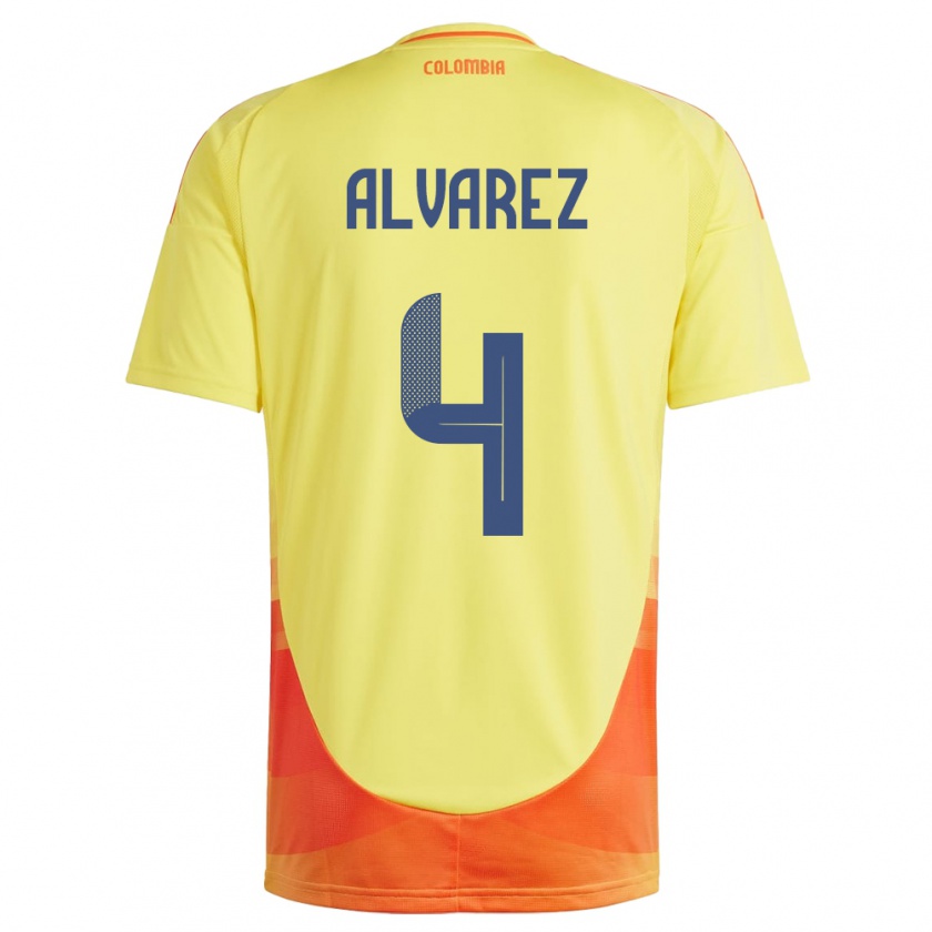 Kandiny Kinder Kolumbien Fernando Álvarez #4 Gelb Heimtrikot Trikot 24-26 T-Shirt