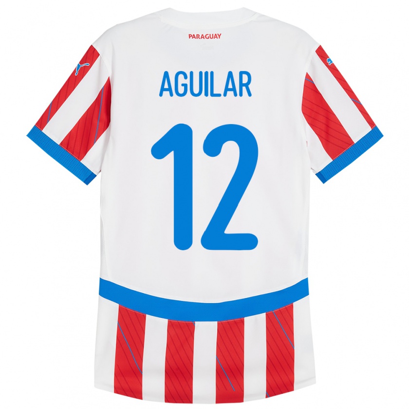 Kandiny Kinder Paraguay Alfredo Aguilar #12 Weiß Rot Heimtrikot Trikot 24-26 T-Shirt