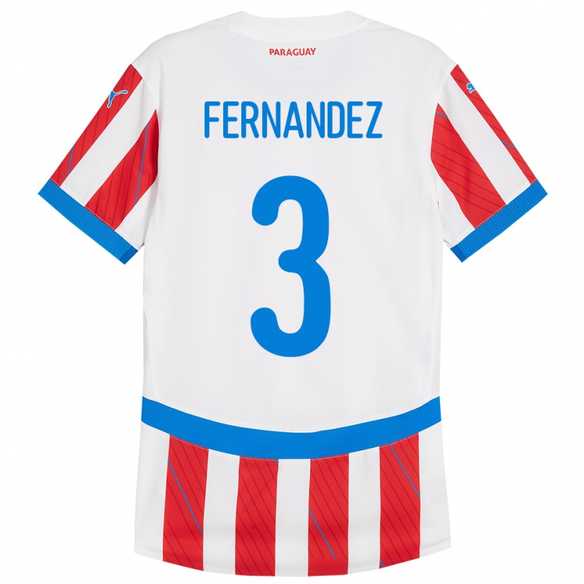 Kandiny Kinder Paraguay Roberto Fernández #3 Weiß Rot Heimtrikot Trikot 24-26 T-Shirt