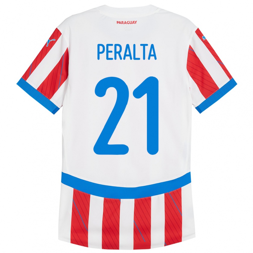 Kandiny Kinder Paraguay Fabrizio Peralta #21 Weiß Rot Heimtrikot Trikot 24-26 T-Shirt