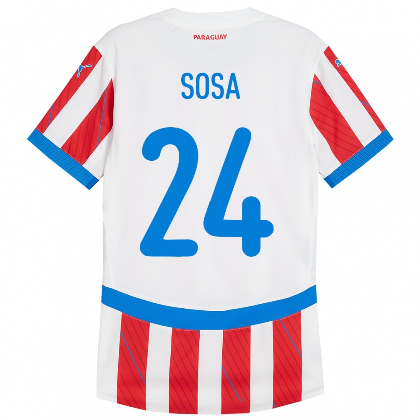 Kandiny Kinder Paraguay Ramón Sosa #24 Weiß Rot Heimtrikot Trikot 24-26 T-Shirt