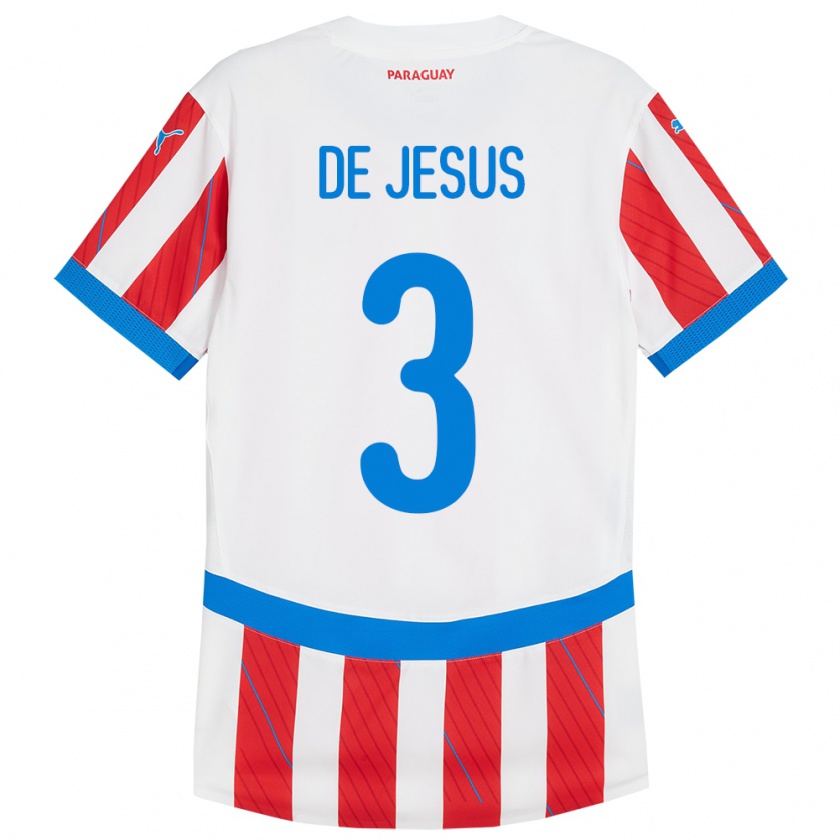 Kandiny Kinder Paraguay Ronaldo De Jesús #3 Weiß Rot Heimtrikot Trikot 24-26 T-Shirt