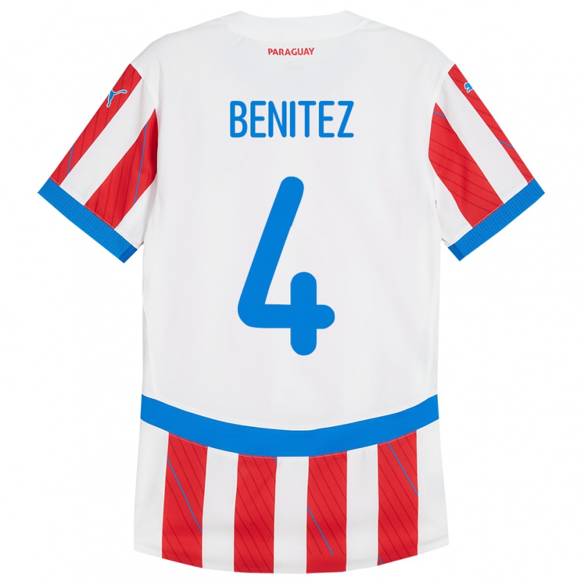 Kandiny Kinder Paraguay Gastón Benítez #4 Weiß Rot Heimtrikot Trikot 24-26 T-Shirt