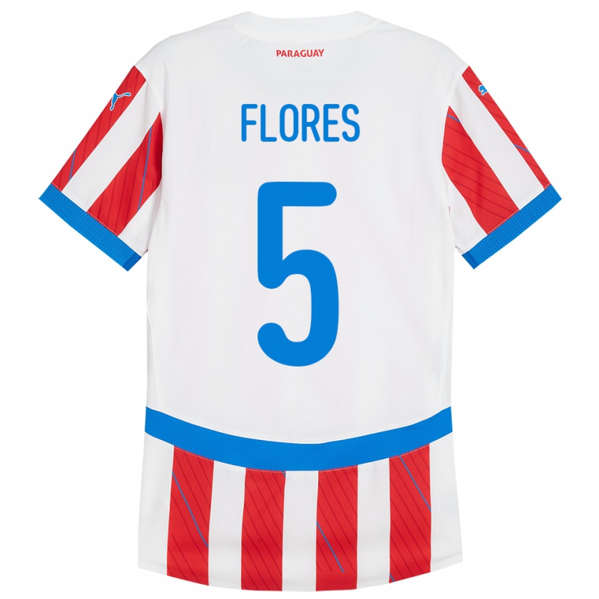 Kandiny Kinder Paraguay Gilberto Flores #5 Weiß Rot Heimtrikot Trikot 24-26 T-Shirt