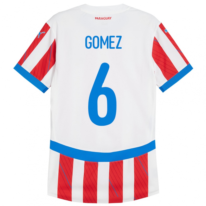 Kandiny Kinder Paraguay Marcos Gómez #6 Weiß Rot Heimtrikot Trikot 24-26 T-Shirt