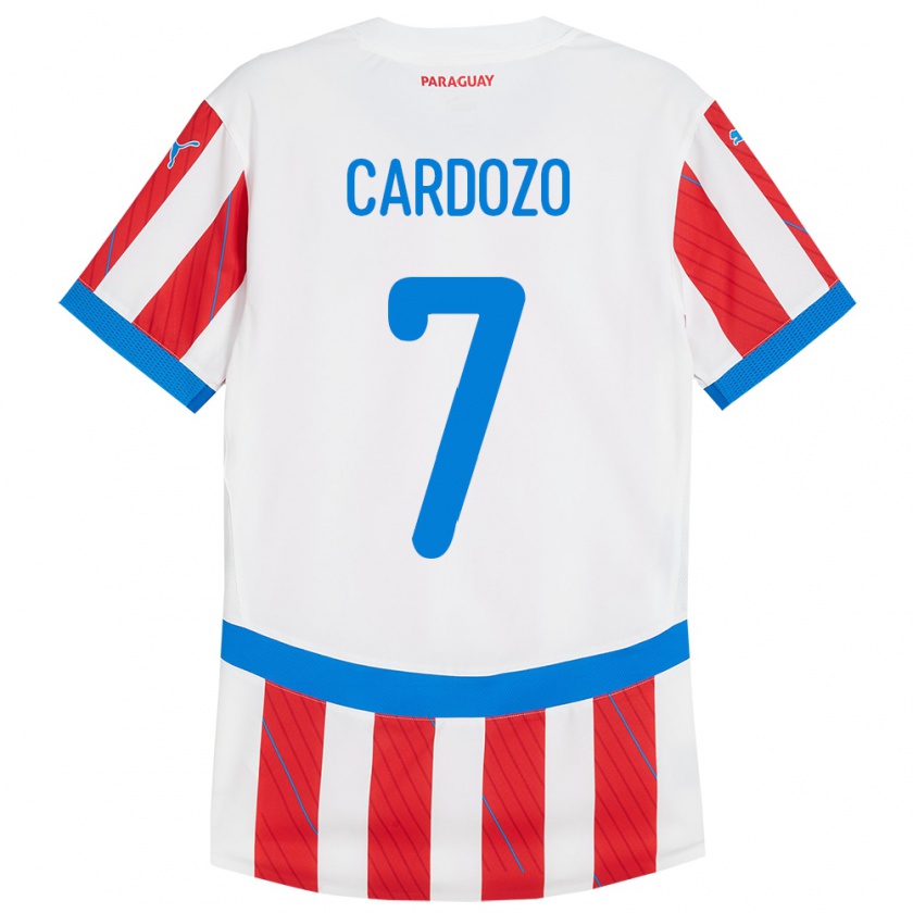 Kandiny Kinder Paraguay Fernando Cardozo #7 Weiß Rot Heimtrikot Trikot 24-26 T-Shirt