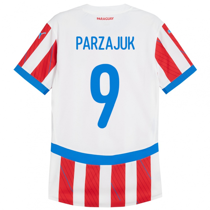 Kandiny Kinder Paraguay Kevin Parzajuk #9 Weiß Rot Heimtrikot Trikot 24-26 T-Shirt