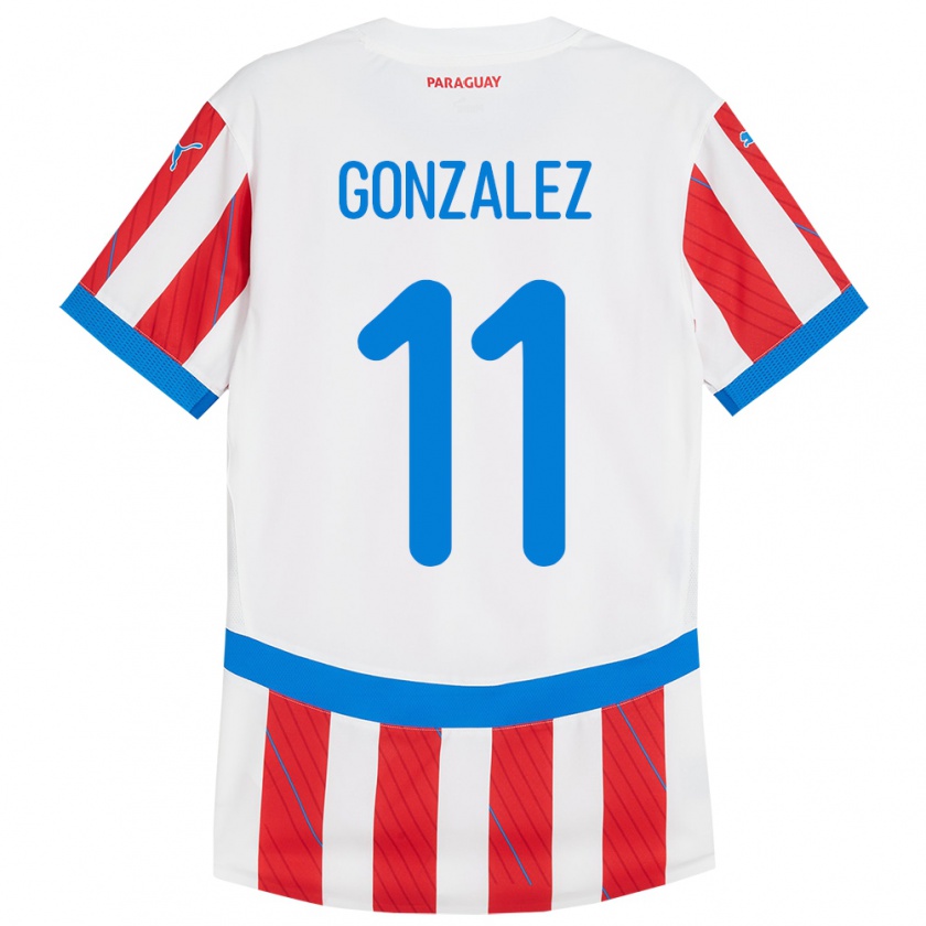 Kandiny Kinder Paraguay Enso González #11 Weiß Rot Heimtrikot Trikot 24-26 T-Shirt