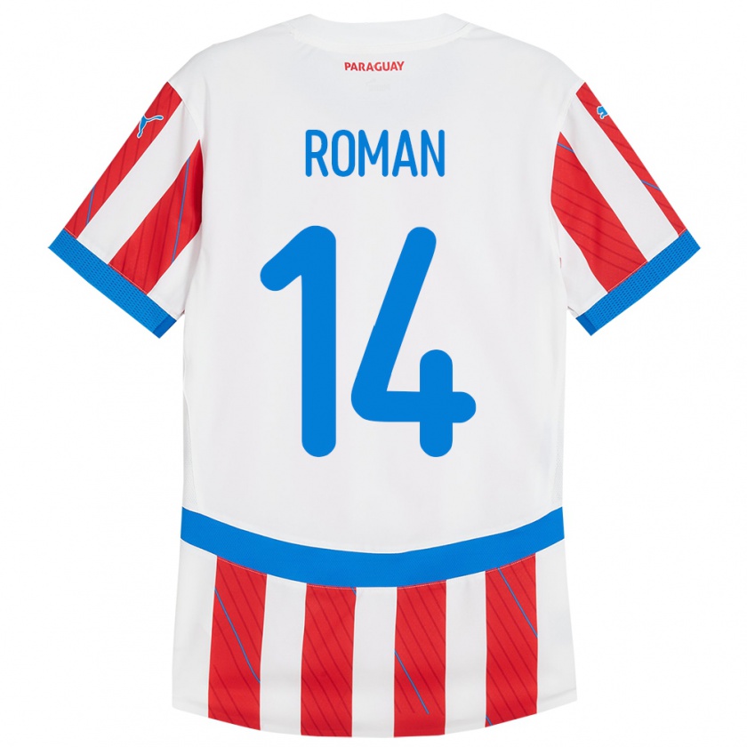 Kandiny Kinder Paraguay Fernando Román #14 Weiß Rot Heimtrikot Trikot 24-26 T-Shirt