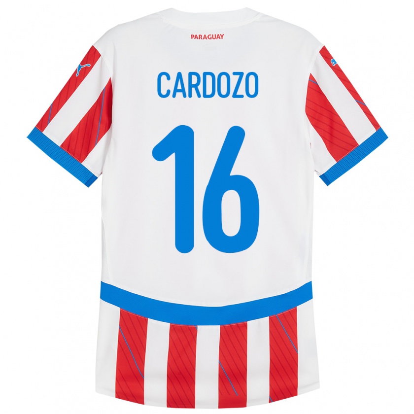 Kandiny Kinder Paraguay Juan Cardozo #16 Weiß Rot Heimtrikot Trikot 24-26 T-Shirt