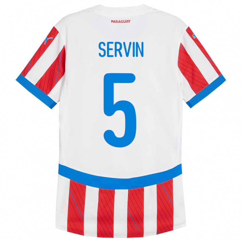 Kandiny Kinder Paraguay Thiago Servín #5 Weiß Rot Heimtrikot Trikot 24-26 T-Shirt