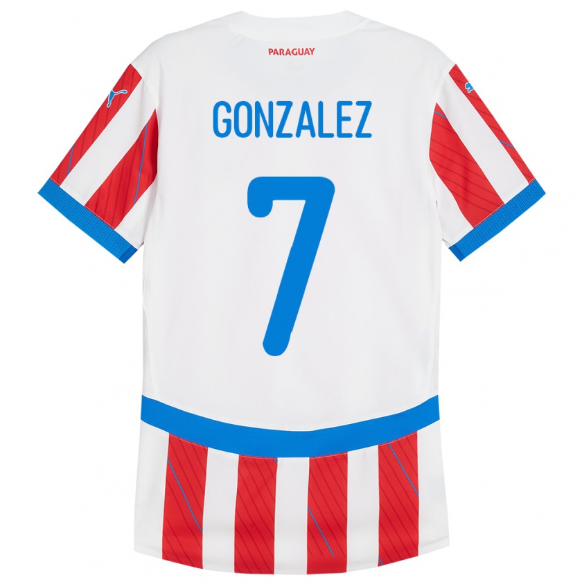 Kandiny Kinder Paraguay Diego González #7 Weiß Rot Heimtrikot Trikot 24-26 T-Shirt