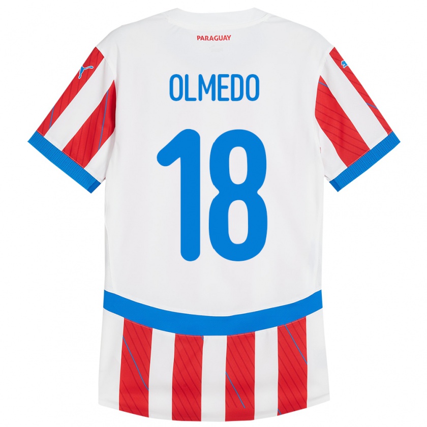 Kandiny Kinder Paraguay Cesar Olmedo #18 Weiß Rot Heimtrikot Trikot 24-26 T-Shirt