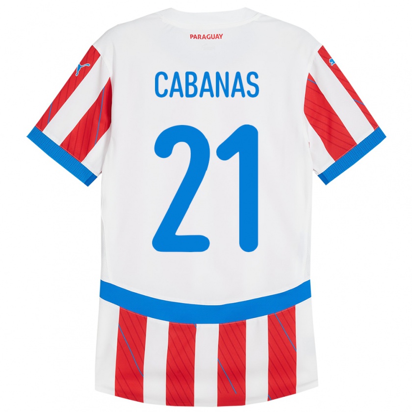 Kandiny Kinder Paraguay Víctor Cabañas #21 Weiß Rot Heimtrikot Trikot 24-26 T-Shirt